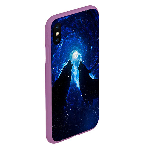 Чехол iPhone XS Max матовый Волки силуэты звездное небо / 3D-Фиолетовый – фото 2