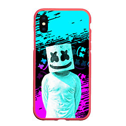 Чехол iPhone XS Max матовый Fortnite Marshmello, цвет: 3D-красный