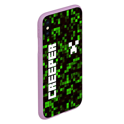 Чехол iPhone XS Max матовый MINECRAFT CREEPER / 3D-Сиреневый – фото 2