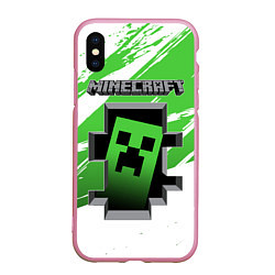 Чехол iPhone XS Max матовый Minecraft, цвет: 3D-розовый