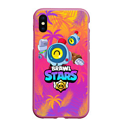 Чехол iPhone XS Max матовый BRAWL STARS NANI ПАЛЬМЫ, цвет: 3D-малиновый