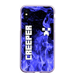 Чехол iPhone XS Max матовый MINECRAFT CREEPER, цвет: 3D-светло-сиреневый