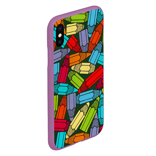 Чехол iPhone XS Max матовый Детские цветные карандаши арт / 3D-Фиолетовый – фото 2