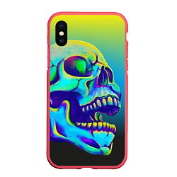 Чехол iPhone XS Max матовый Neon skull, цвет: 3D-красный