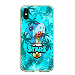 Чехол iPhone XS Max матовый BRAWL STARS LEON SHARK, цвет: 3D-салатовый