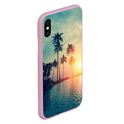 Чехол iPhone XS Max матовый Пальмы, цвет: 3D-розовый — фото 2
