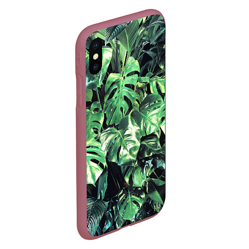 Чехол iPhone XS Max матовый ЛИСТЬЯ / 3D-Малиновый – фото 2