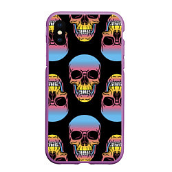 Чехол iPhone XS Max матовый Neon skull!, цвет: 3D-фиолетовый