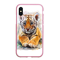 Чехол iPhone XS Max матовый Tiger Art, цвет: 3D-розовый
