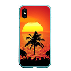 Чехол iPhone XS Max матовый Пальмы на фоне моря, цвет: 3D-мятный