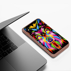 Чехол iPhone XS Max матовый Neon wolf, цвет: 3D-коричневый — фото 2