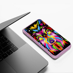 Чехол iPhone XS Max матовый Neon wolf, цвет: 3D-сиреневый — фото 2