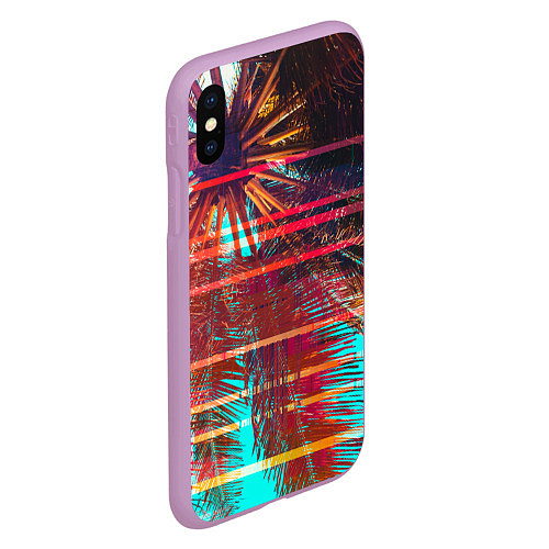 Чехол iPhone XS Max матовый Palm glitch art / 3D-Сиреневый – фото 2