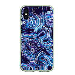 Чехол iPhone XS Max матовый Синие линии, цвет: 3D-салатовый