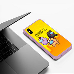 Чехол iPhone XS Max матовый Among Us Желток, цвет: 3D-сиреневый — фото 2