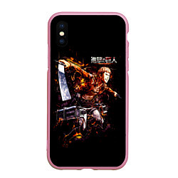Чехол iPhone XS Max матовый Атака на титанов, цвет: 3D-розовый