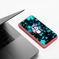 Чехол iPhone XS Max матовый Новогодний пингвин, цвет: 3D-красный — фото 2