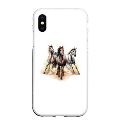 Чехол iPhone XS Max матовый Лошади, цвет: 3D-белый