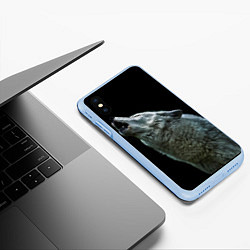 Чехол iPhone XS Max матовый Воющий волк, цвет: 3D-голубой — фото 2