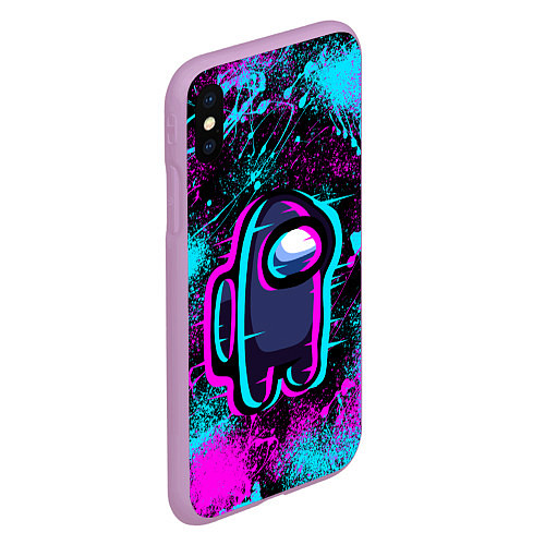 Чехол iPhone XS Max матовый NEON AMONG US / 3D-Сиреневый – фото 2