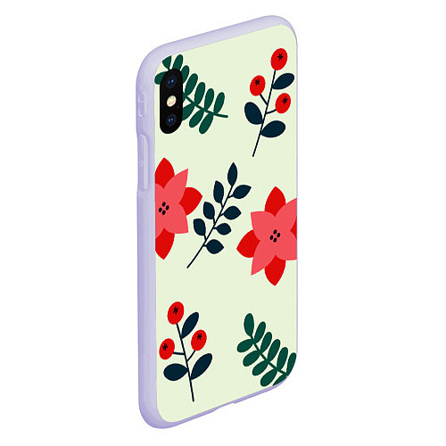 Чехол iPhone XS Max матовый Цветы, ягоды, листья / 3D-Светло-сиреневый – фото 2