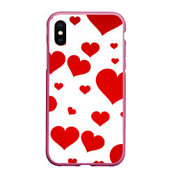 Чехол iPhone XS Max матовый Сердечки, цвет: 3D-малиновый