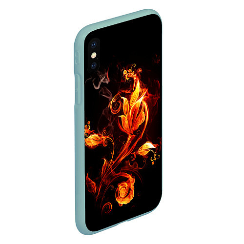 Чехол iPhone XS Max матовый Огненный цветок / 3D-Мятный – фото 2