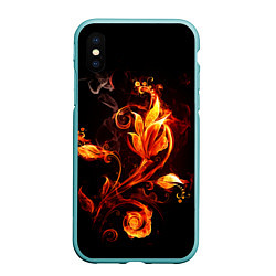 Чехол iPhone XS Max матовый Огненный цветок, цвет: 3D-мятный