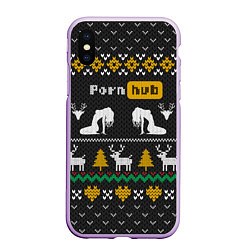 Чехол iPhone XS Max матовый Pornhub свитер с оленями, цвет: 3D-сиреневый