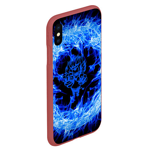 Чехол iPhone XS Max матовый Лев в синем пламени / 3D-Красный – фото 2