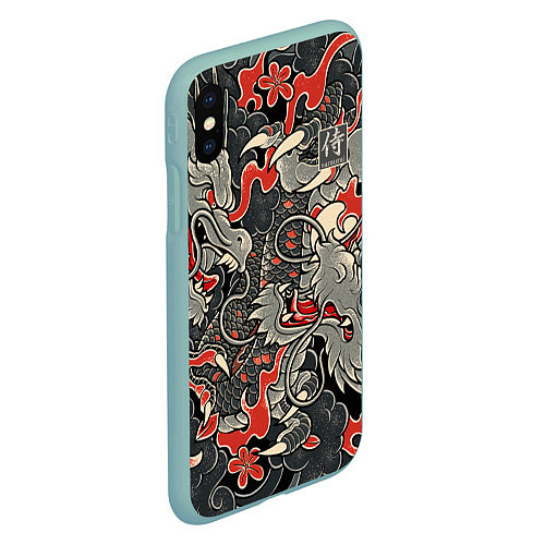 Чехол iPhone XS Max матовый Самурай Якудза, драконы / 3D-Мятный – фото 2