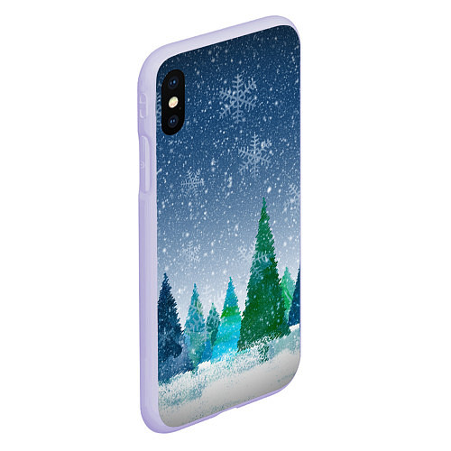 Чехол iPhone XS Max матовый Снежинки в лесу / 3D-Светло-сиреневый – фото 2