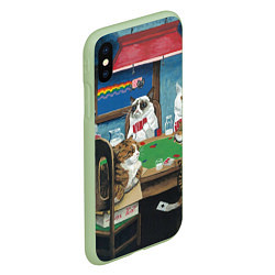Чехол iPhone XS Max матовый Коты играют в покер, цвет: 3D-салатовый — фото 2