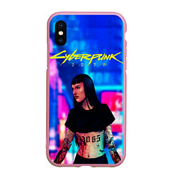 Чехол iPhone XS Max матовый Cyberpunk 2077, цвет: 3D-розовый