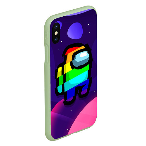 Чехол iPhone XS Max матовый AMONG US - RAINBOW SPACE / 3D-Салатовый – фото 2