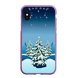 Чехол iPhone XS Max матовый Зимние ели под снегом арт