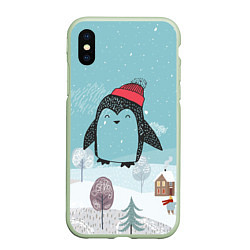 Чехол iPhone XS Max матовый Милый пингвин, цвет: 3D-салатовый