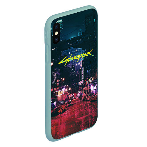 Чехол iPhone XS Max матовый Cyberpunk 2077 / 3D-Мятный – фото 2