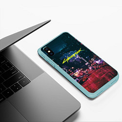 Чехол iPhone XS Max матовый Cyberpunk 2077, цвет: 3D-мятный — фото 2