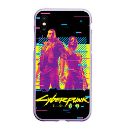 Чехол iPhone XS Max матовый Cyberpunk 2077 - Взлом системы, цвет: 3D-светло-сиреневый