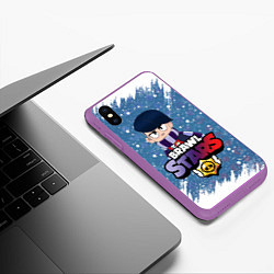 Чехол iPhone XS Max матовый Brawl Stars Edgar, цвет: 3D-фиолетовый — фото 2