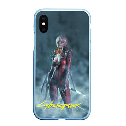 Чехол iPhone XS Max матовый Cyberpunk 2077, цвет: 3D-голубой