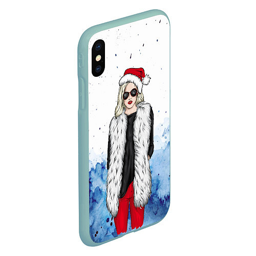 Чехол iPhone XS Max матовый Леди Зима / 3D-Мятный – фото 2