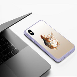 Чехол iPhone XS Max матовый Летящая сова рисунок, цвет: 3D-светло-сиреневый — фото 2