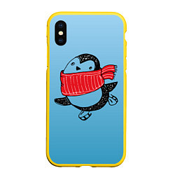 Чехол iPhone XS Max матовый Пингвин на коньках, цвет: 3D-желтый