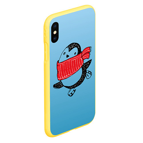 Чехол iPhone XS Max матовый Пингвин на коньках / 3D-Желтый – фото 2