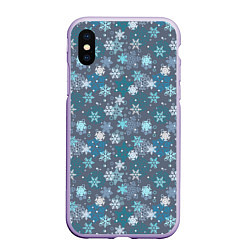 Чехол iPhone XS Max матовый Снежинки, цвет: 3D-светло-сиреневый