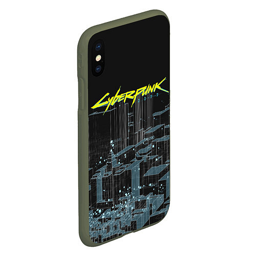 Чехол iPhone XS Max матовый Город CYBERPUNK 2077 / 3D-Темно-зеленый – фото 2