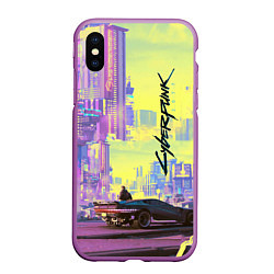 Чехол iPhone XS Max матовый Cyberpunk 2077, цвет: 3D-фиолетовый