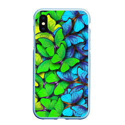 Чехол iPhone XS Max матовый Радужные бабочки, цвет: 3D-голубой